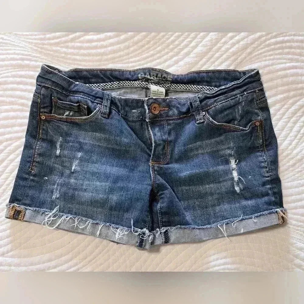 Garage Cut Off Shorts Blue Distressed Denim Size 5 Jean Shorts Paint Splatter